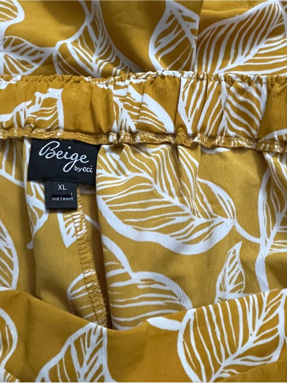 Beige by eci Mustard Yellow Leaf Print Pants - XL